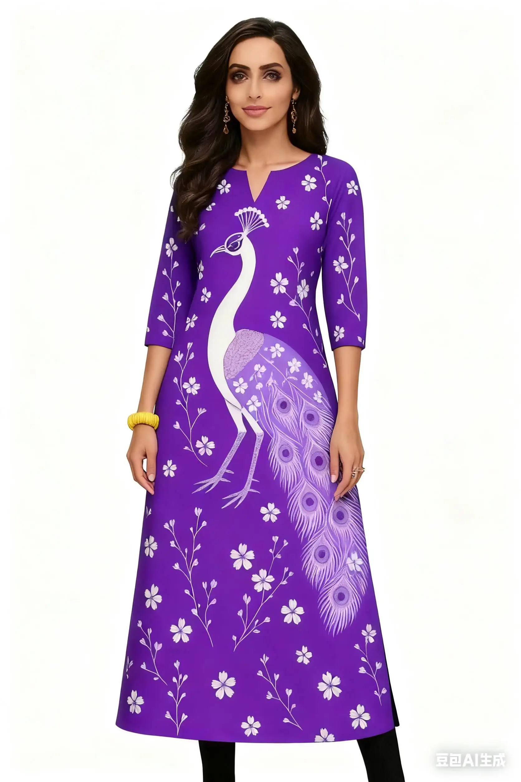 Musulmano Pavone Kurtta Abito moda casual da donna a maniche lunghe Tubo dritto Casual Fiore etnico Abaya Musulmane Abito modesto