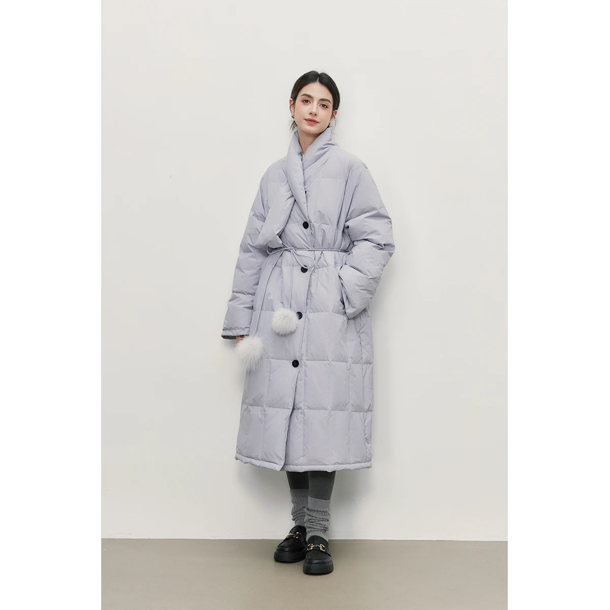 

ASSEUU Purple Scarf Collar Long down Jaet Women's Winter New Sle Warmth Blo Design Casual Sle Thiened Long Sve