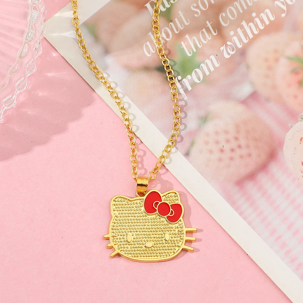 سانريو مرحبا كيتي قلادة الكرتون الشكل KT القط قلادة حديدية قلادة Kawaii مجوهرات اكسسوارات هدايا