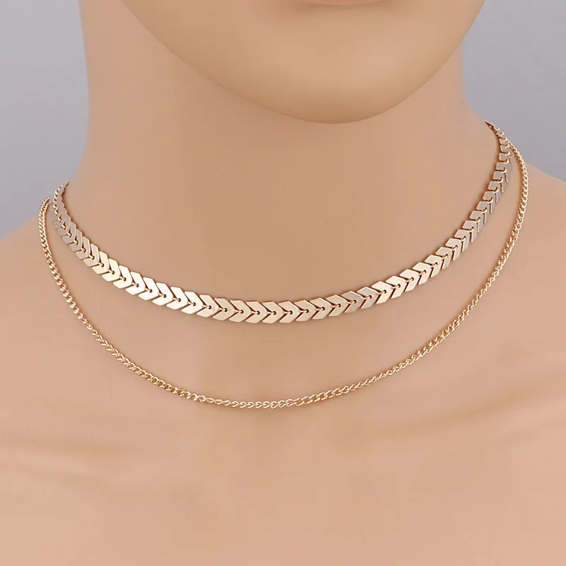 Aihua Gothic Doppelschichten Halsband Halskette für Frauen Flache Kette Halsband Auf Hals Schmuck Collares Fishbone Flugzeug Halskette – Detail 2