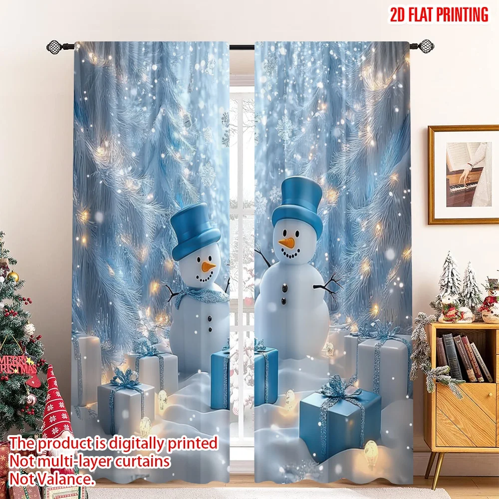 2D flat printing 2pcs Christmas Curtain Christmas snowman6 Versatile Polyester Fabric Without Electricity Festive Holiday