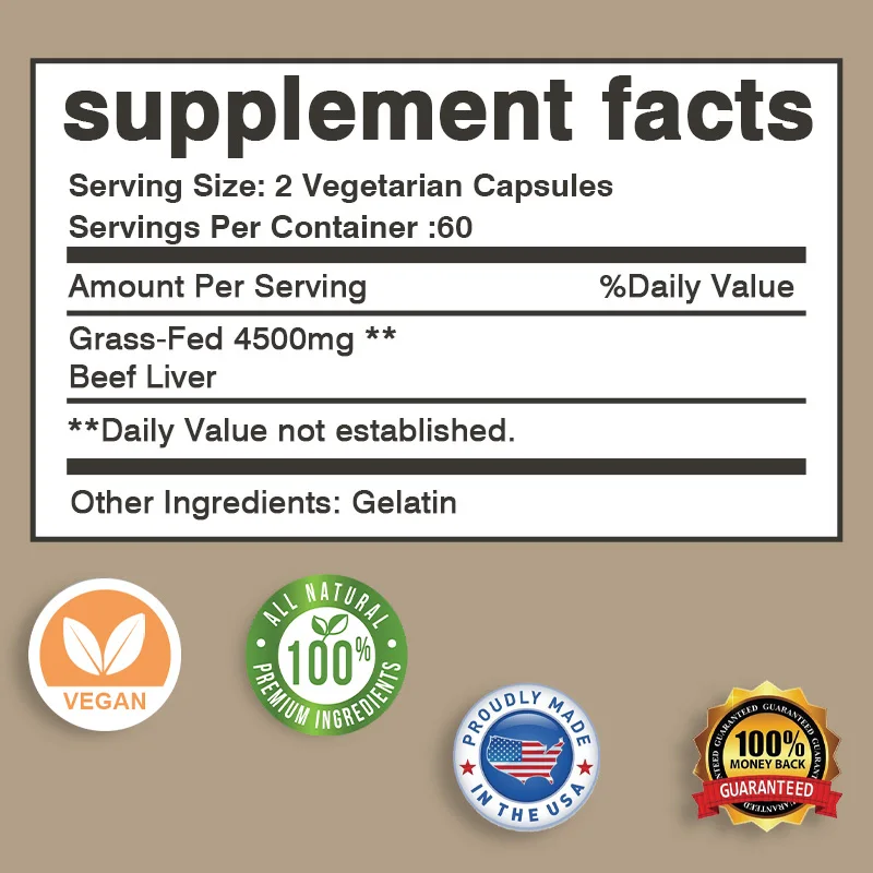 Grass Fed Beef Jerky Liver Capsule Supplement 4500 mg - Imported from USA