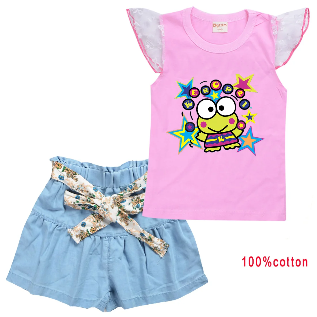 

Cute Kerokero Keroppi Girls Clothing Outfits Summer T-shirt Shorts 2pc/Sets Clothes Casual Sports Tracksuits