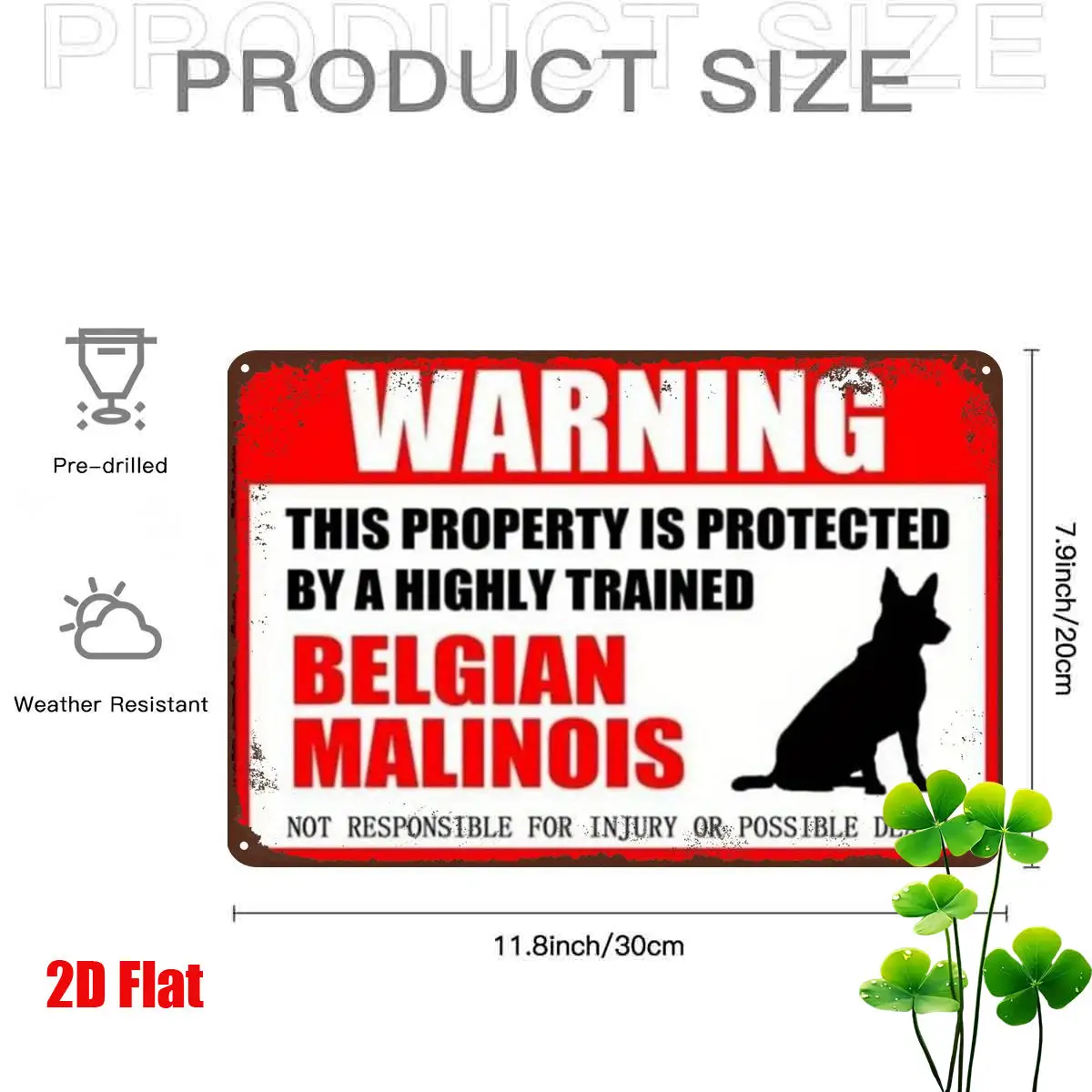 Trained Belgian Malinois Warning Plaque 2D Flat Aluminum 20.32×30.48cm Property Security Wall Decor for Dog Lovers