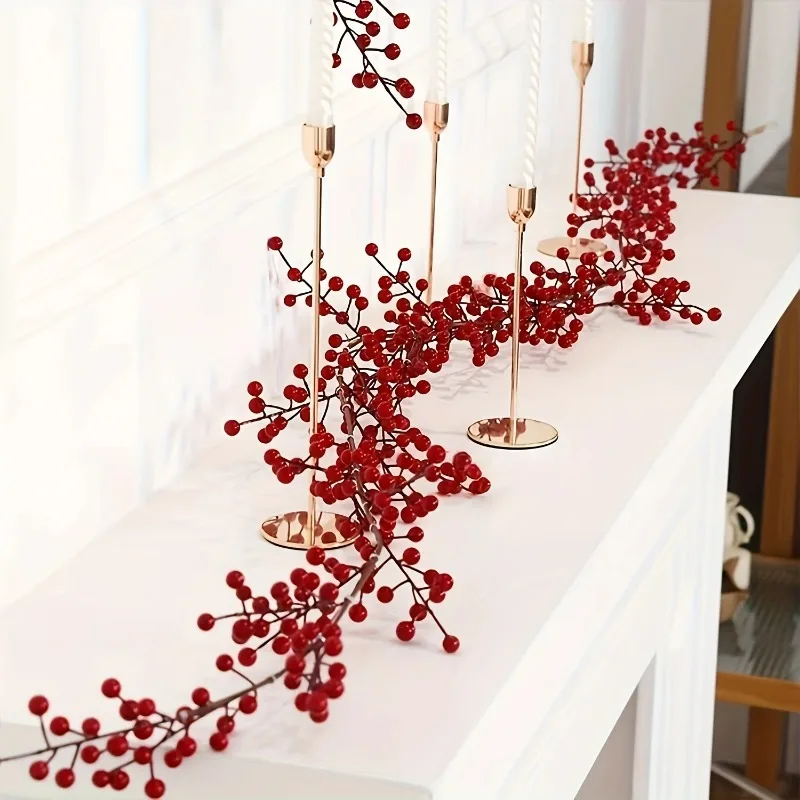 1pc Artificial Cranberry Vine, Christmas Suitable for Dining Table, New Year Celebration, Engagement Party Decor