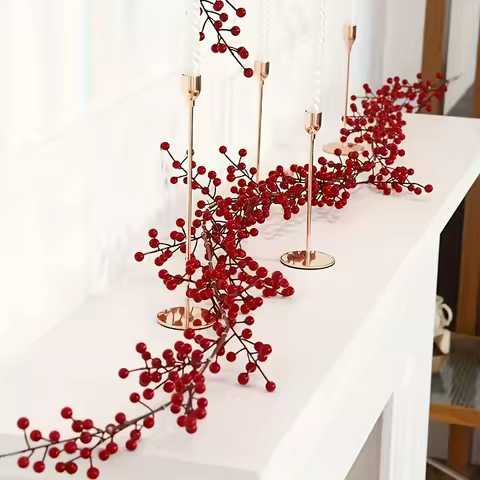 1pc Artificial Cranberry Vine, Christmas Suitable for Dining Table, New Year Celebration, Engagement Party Decor