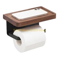 X22D Walnut Bathroom Shelf Stainless Toilet Paper Holder Wall Mount Phone Storage