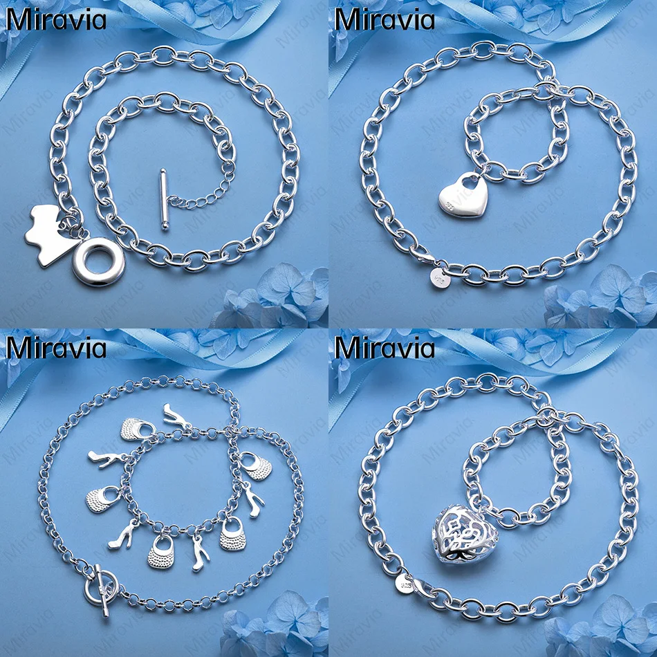 

Miravia 925 Sterling Silver Heart Center Pendant Circle Chain Necklace Fashionable Commuter Personality Women'S Gift Jewelry