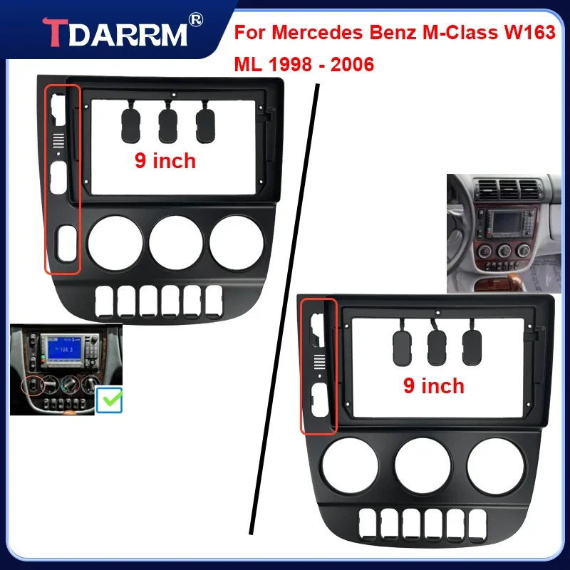 For Benz ML ML320 M-Class W163 1998-2008 9'' Car Frame Fascia Adapter Android Radio Dash Fitting Panel Kit