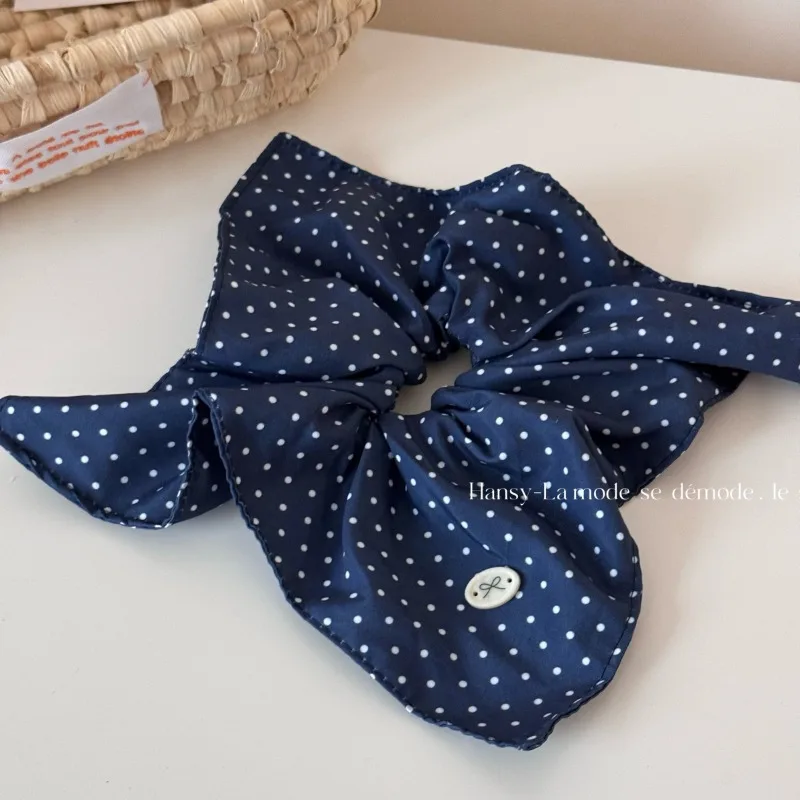 

Korean retro navy blue polka dot hair band elastic hair ties versatile commuting fashion hair accessories