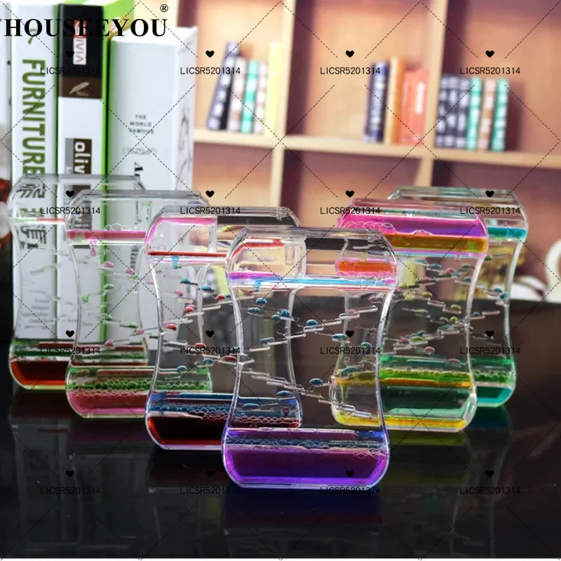 New Decompression Oil Leak Two-color Crystal Drop Acrylic Decoration Crafts Time Hourglass Student Gift Home Ornament Toy Gift