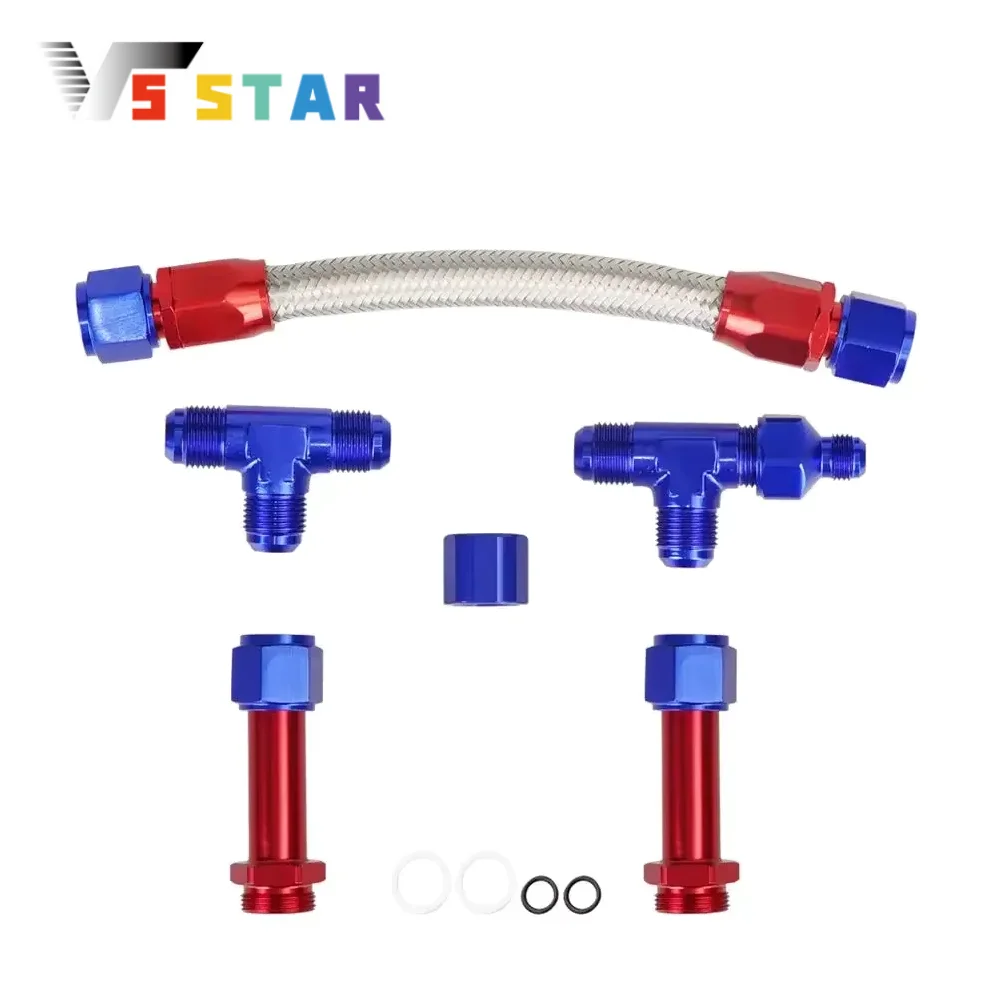 

YG1016 Male Flare Dual Inlet 4150 Fuel Line Kit To 7/8'' Braided Stainless Steel Hose Carburetor 1/8" NPT Gauge Port AN8 TF-1016