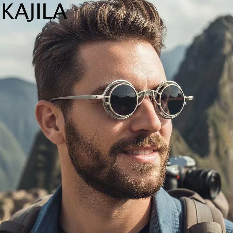 

Clip On Removable Round Steampunk Sunglasses Men 2025 Luxury Brand Vintage Small Frame 2 In 1 Sun Glasses Prescription Eyewear