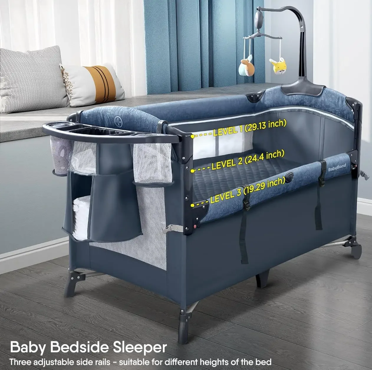 Babybond-Berço de cabeceira do bebê, brincar com lençol, Fralda Changing Table, Música Móvel, recém-nascidos de crianças, Pack