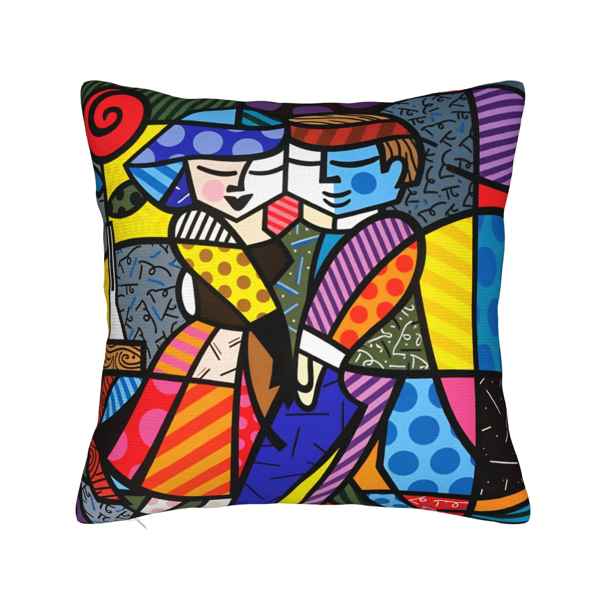 Pillow Case Britto Abstract Art Movement Anime  Comfy  Pillow Cover For Sofa Couch Bed Living Room Retro Trendy Pillowcases