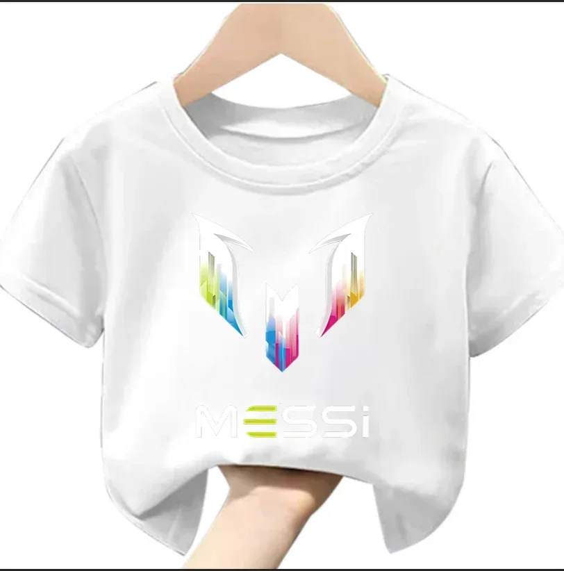 Nuevas camisetas de manga corta con cuello redondo y gráfico de estrella de fútbol para niños y niñas, ropa para niñas, ropa para niños