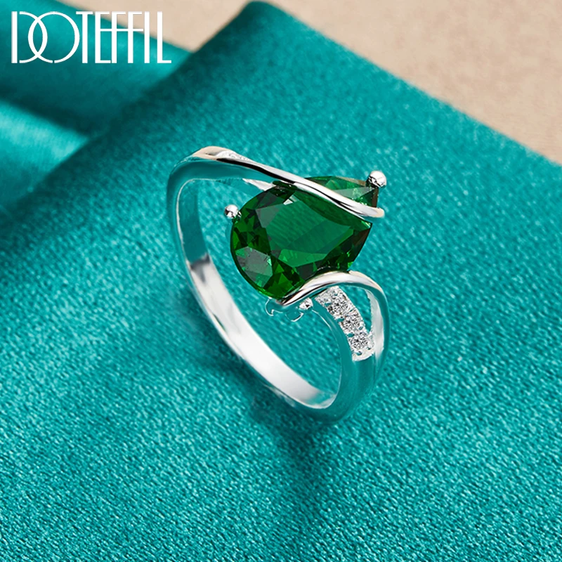 DOTEFFIL-Anillo de Plata de Ley 925 para mujer, joyería de circonita verde AAAAA, para boda, fiesta de compromiso