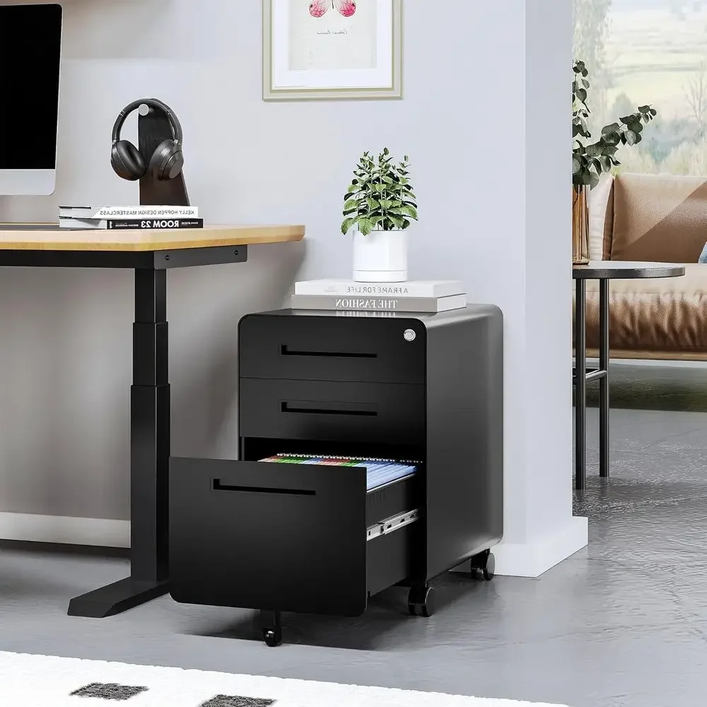 Legal/Letter Size Metal Filing Cabinet with Lock and Mobile Storage, Fully Assembled with Extra Wheels