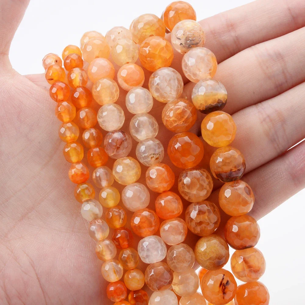 4/6/8/10/12mm Natural Orange Dragon Agates Stone Facted Loose Spacer Beads for Jewelry Making DIY Charm Bracelet Accessories
