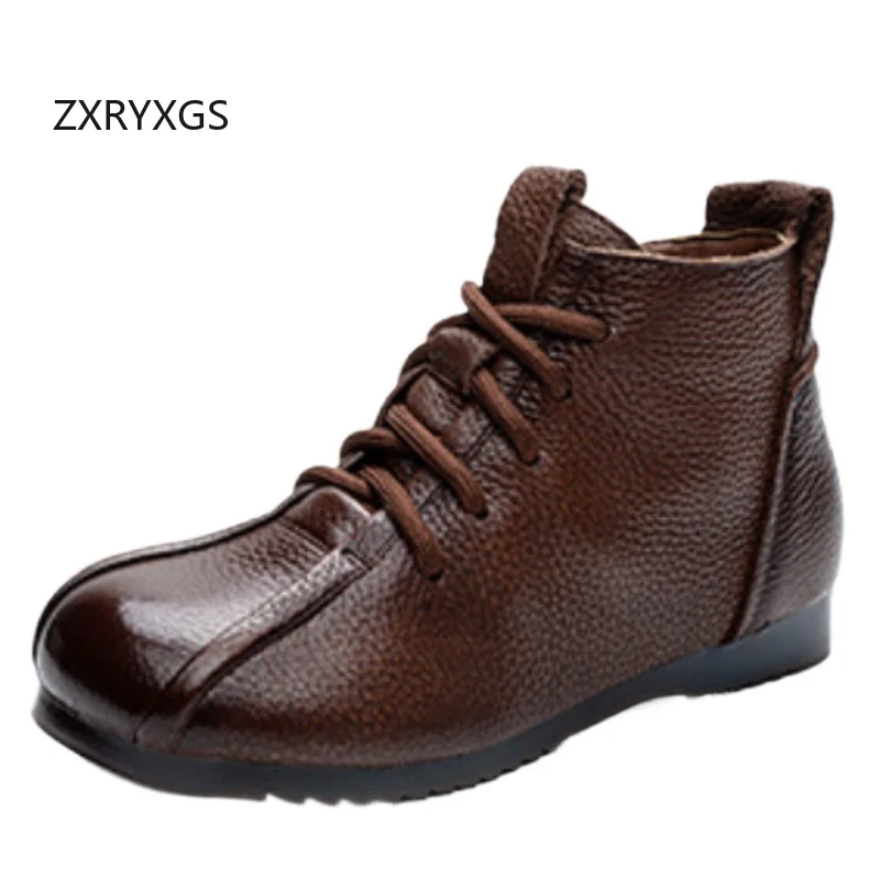 ZXRYXGS Head Layer Cowhide Women's Boots Single Shoes 2025 New Autumn Winter Boots Comfortable Soft Sole Trendy Shoes Flat Boots