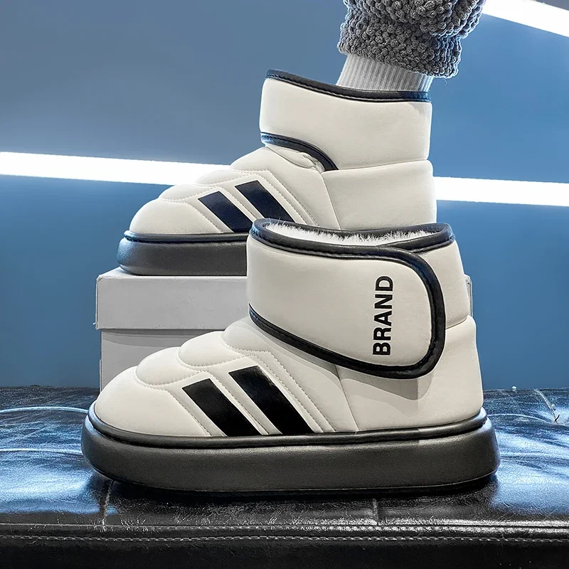 

New Warm Men Plush Snow Boots High Top Winter Men's Boots Waterproof Winter Motorcycle Boots Outdoor Anti-Slip Men Hiking Boots