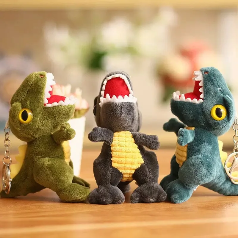 LLavero de peluche de dinosaurio de 13cm para decoración de mochila, juguetes de peluche suaves, colgantes de tigre para niños y adultos, regalo de muñecas de dibujos animados