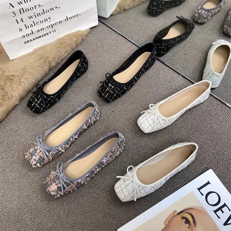 

Flat Shoes for Women Large Size Spring Autumn 2024 New Butterfly Bow Shallow Mouth Flat Shoes Women's Square Toe Ballet Shoes