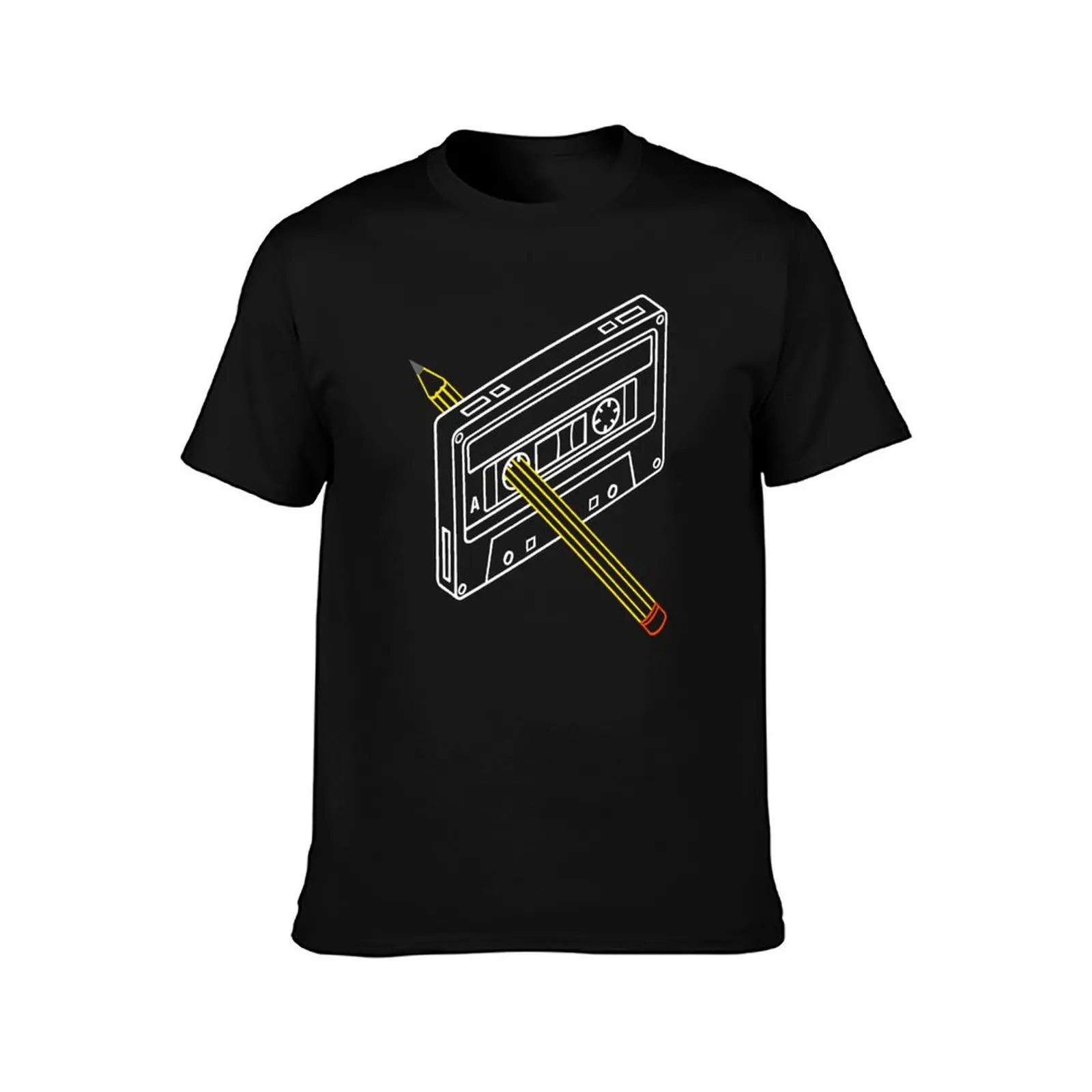 Rewind audio cassette with pencil T-Shirt Casual Graphic Print Tee T-Shirt