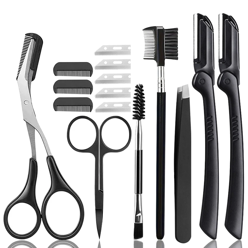 15 pçs conjunto de navalha de sobrancelha multiuso rosto lâminas para mulheres e homens dermaplaning fácil de usar cortador lâminas de barbear ferramenta de maquiagem
