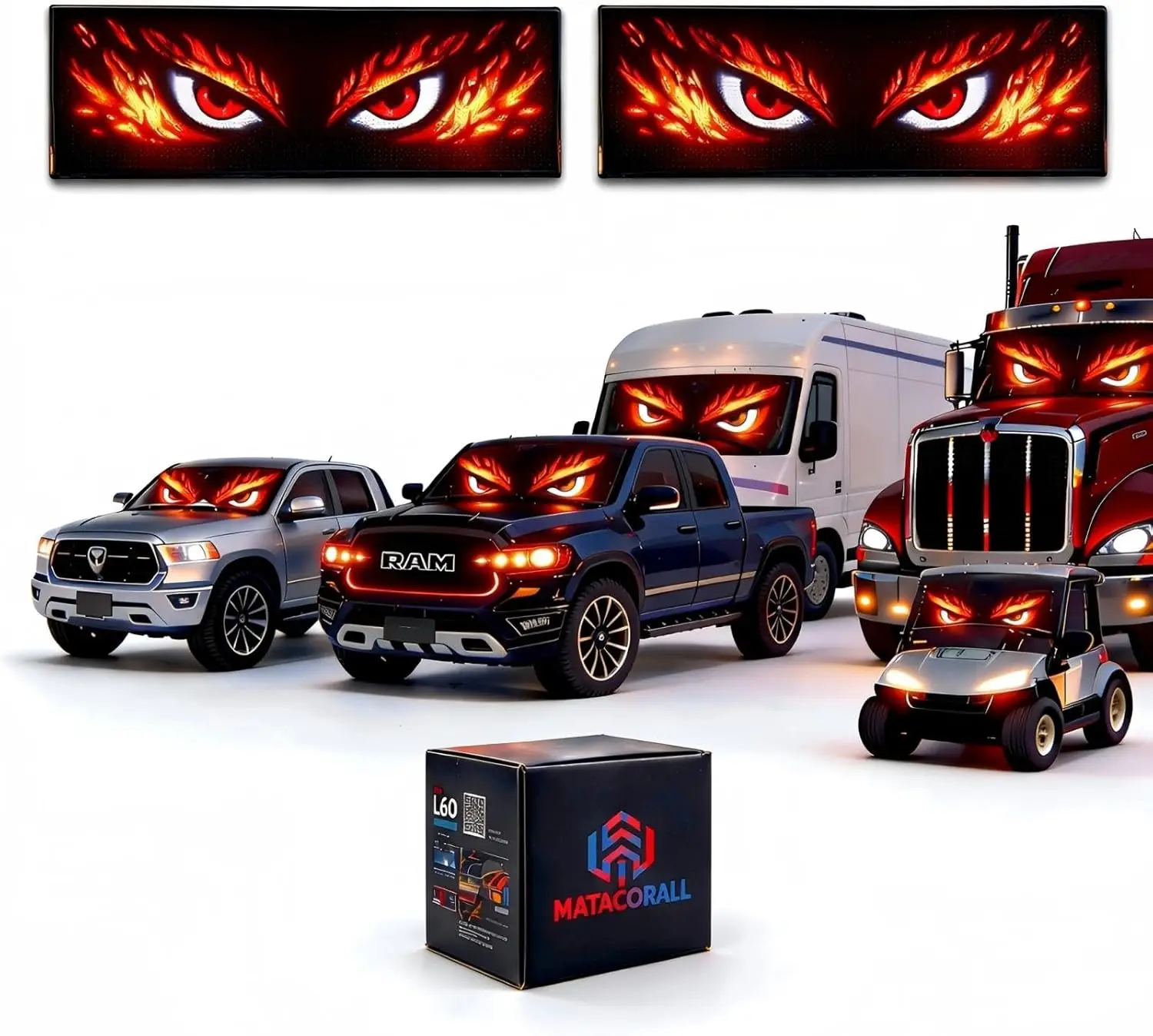 

Flexible Animated RGB LED Eyes for Car Windshield, App & Remote Control, 2PCS 24"×5" Panels