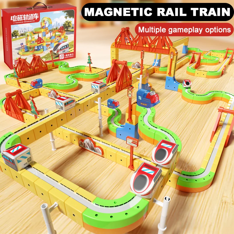 Blocchi di costruzione del treno ferroviario magnetico per bambini Ferrovia ad alta velocità Pista magica Treno Auto Giocattoli educativi Costruzione Regali per bambini