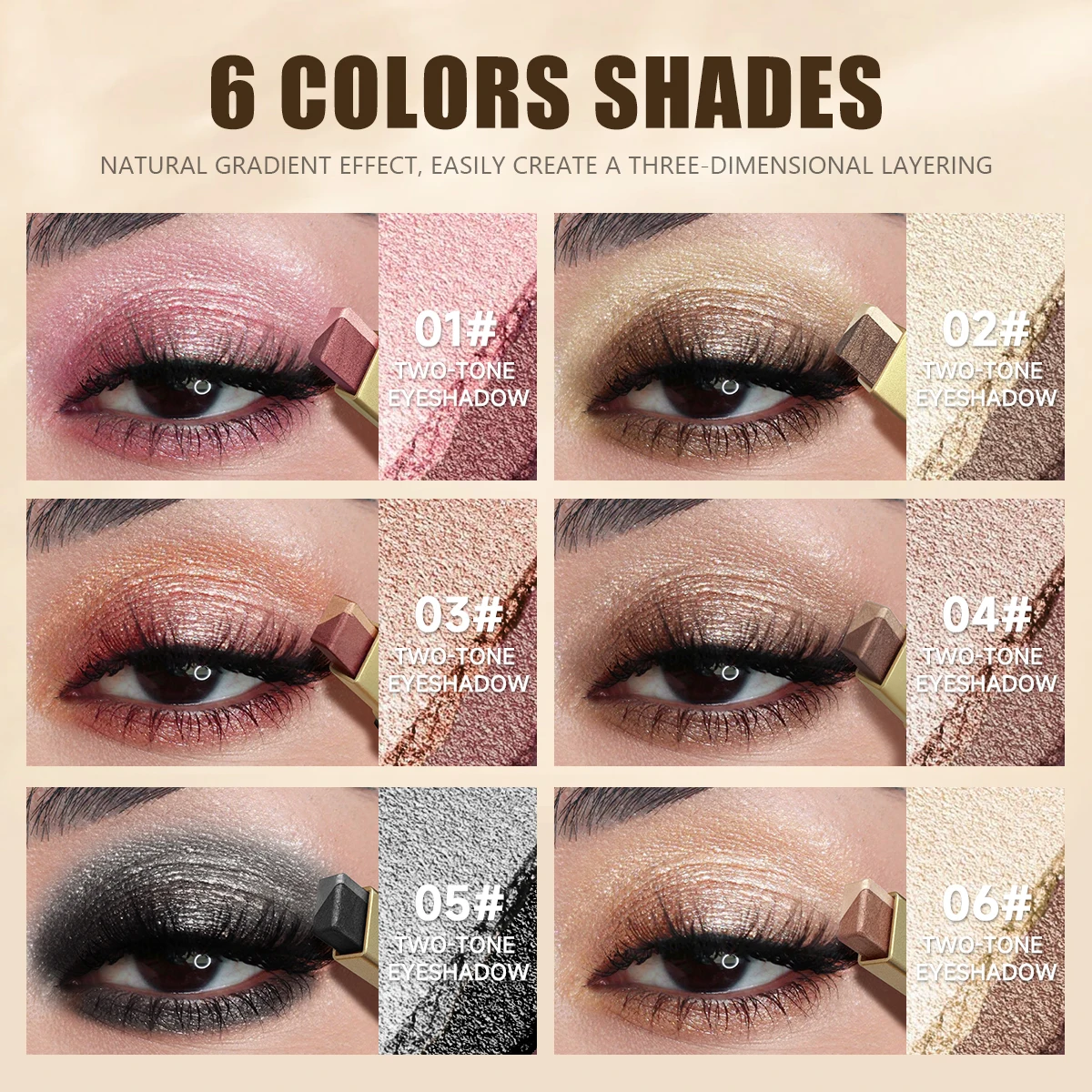 Glitter Eyeshadow Stick, Push and Pull Design; Bright and Dark Two-color Eye Shadow Design; Easy To Color; Save Makeup Time;