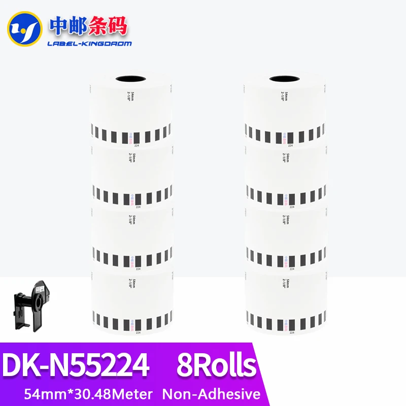 8 Rolls Generic DK-N55224 Label Non-Adhesive 54mm*30.48M Continuous Compatible for Brother QL-700 QL-800 Thermal Printer