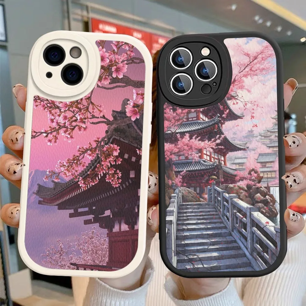 Cherry Blossom Tree Phone Case Hard Leather For iPhone 14 13 12 Mini 11 14 Pro Max Xs X Xr 7 8 Plus Fundas