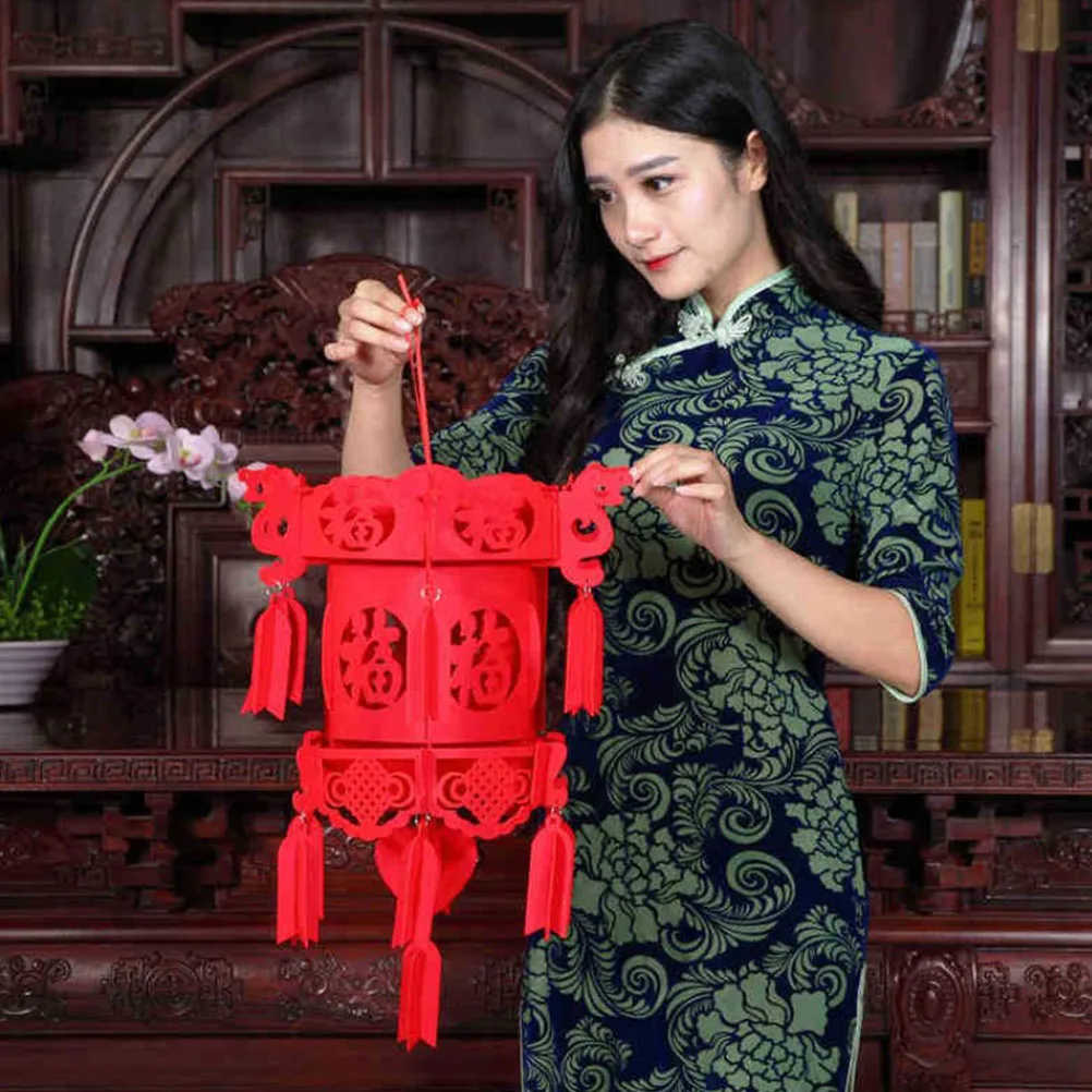 

4 шт. фонарь Fu Word из нетканого материала, весенний фестиваль, нить, прочный многоразовый домашний декор, благословение, подвесной Новый год