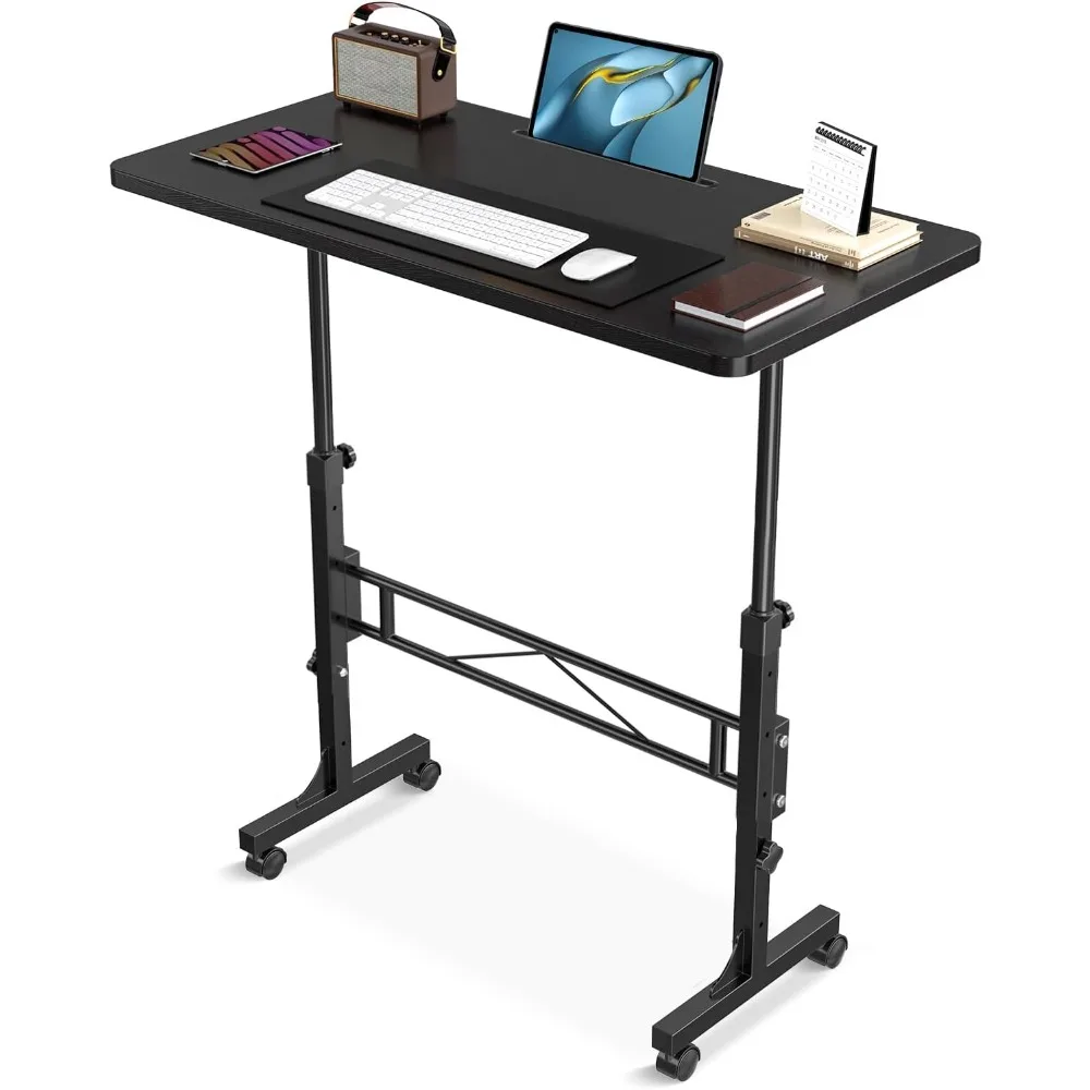 

Small Standing Desk Adjustable Height, Mobile Stand up Desks with Wheels, 32 Inch Portable Rolling Small Computer Desks, Portabl