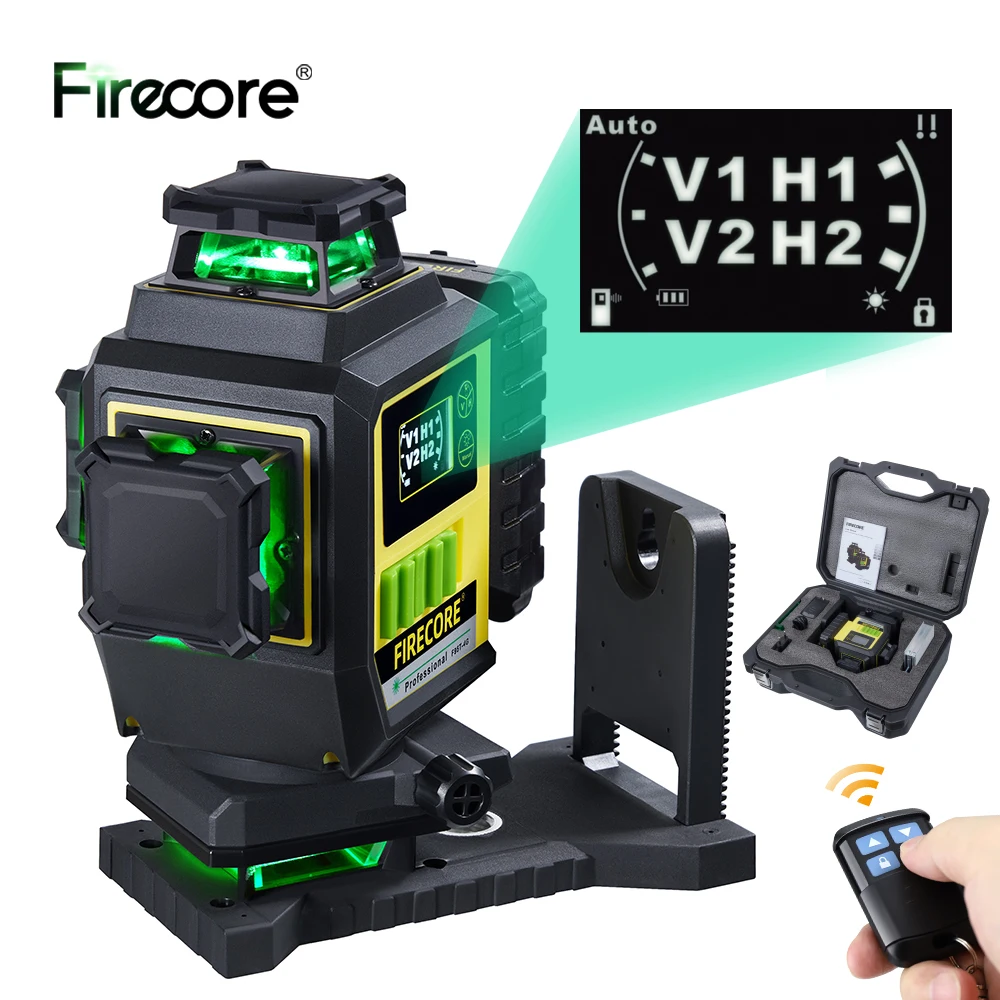 FIRECORE F95T-4G 16 lines 4D Green Laser Level 360 6600mAh Li-ion Battery Self-Leveling Remote Control Integrated L-Bracket