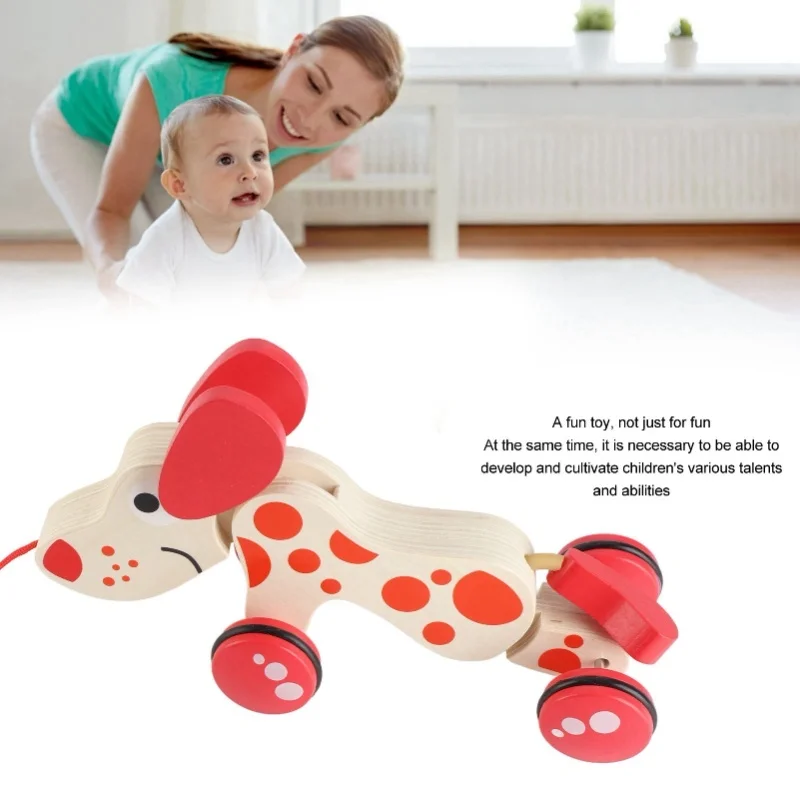 Push-Pull-Spielzeug, Welpe, Spaziergang entlang, Ziehen, Hölzerner Hund, Spaziergang, ein langer Welpe, Holz-Pull-Spielzeug zum Spazierengehen, Kleinkinder, Hundestil