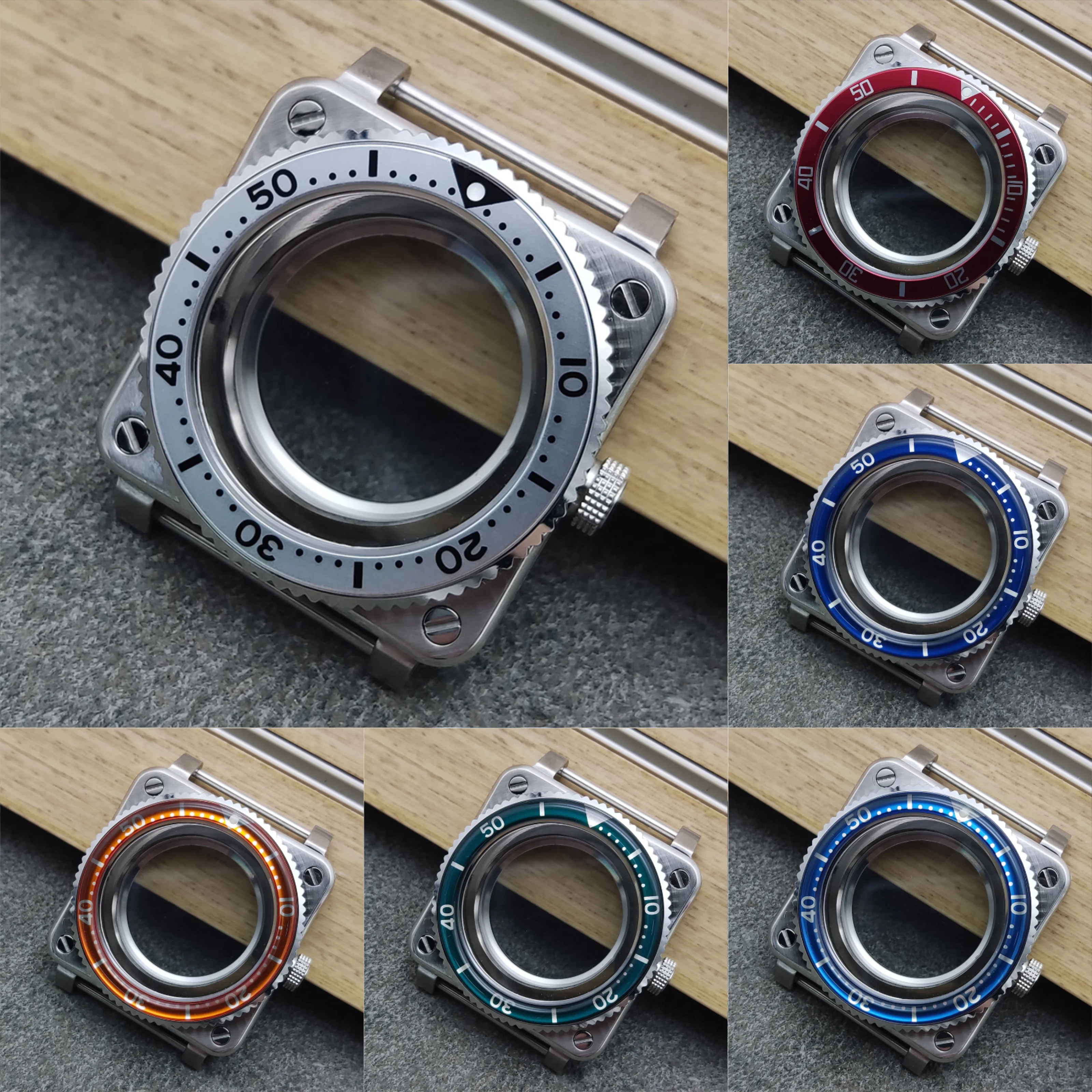 42MM 007 Square Case 316 stainless steel, For NH35/36 Movement watch cases Assembled Watch Box Sapphire Glass