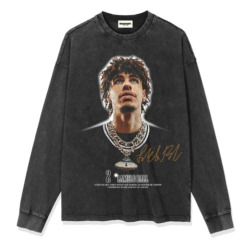 New Basketball  Round Neck Cotton Long Sleeve men LaMelo Ball  Shirt Summer Short Sleeve Loose Heavyweight Plus Size Sports Top