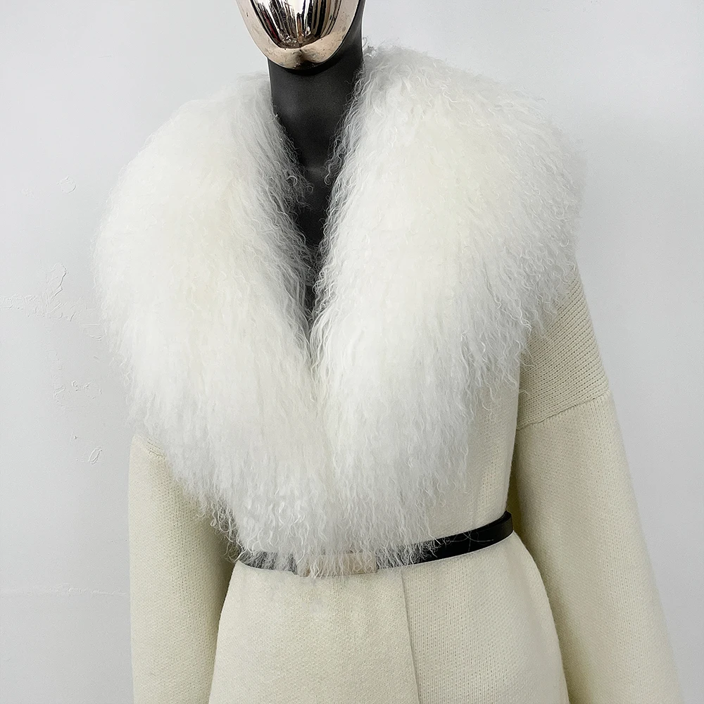 FURYOURSELF Długi Ciepły Pasek Odzież Damska Moda Ubrania Transportowe Zimowy Kardigan Damski Prawdziwy Mongolski Sweter z Owczej Skóry