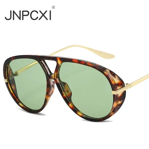 JNPCXI moda doble puente piloto mujeres gafas de sol de gran tamaño Retro Color caramelo verde gradiente UV400 hombres Punk gafas de sol