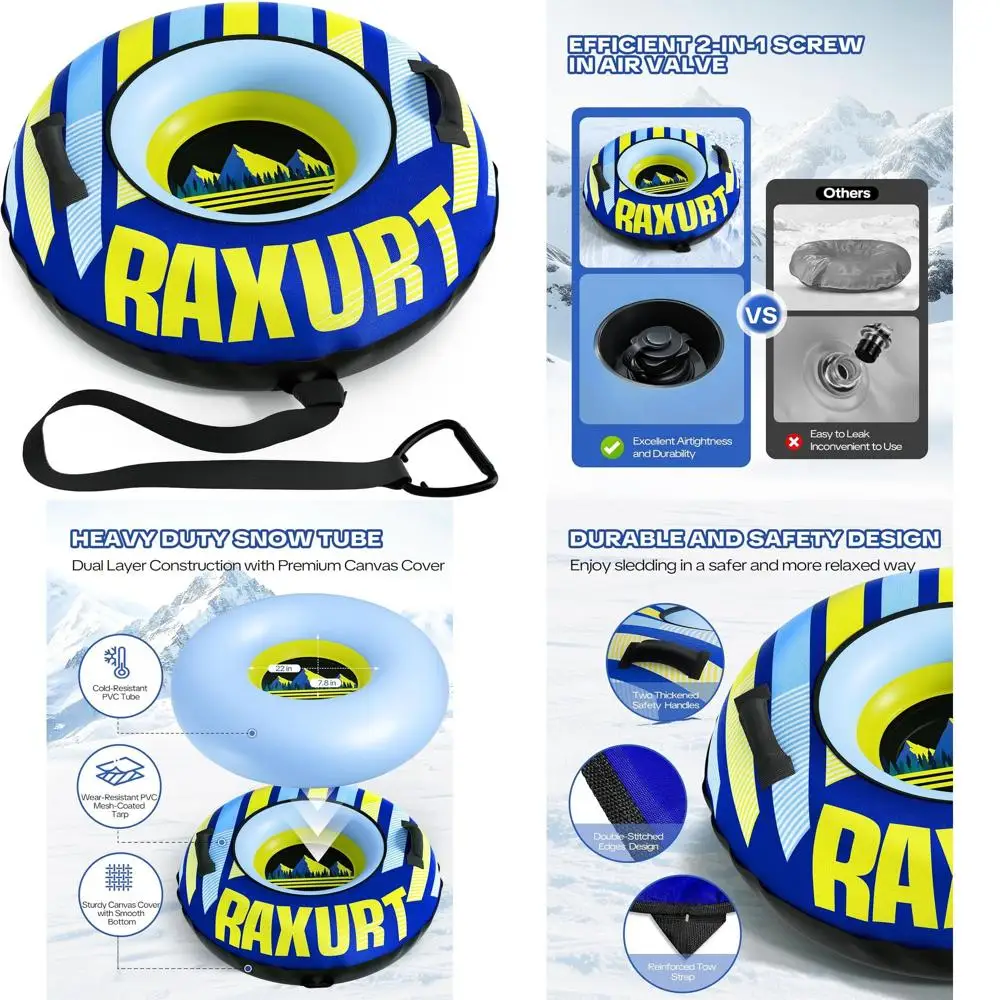 

Durable Canvas Snow Tube, Inflatable Sled for All Ages, Thick Bottom with Pull Ring for Winter Fun