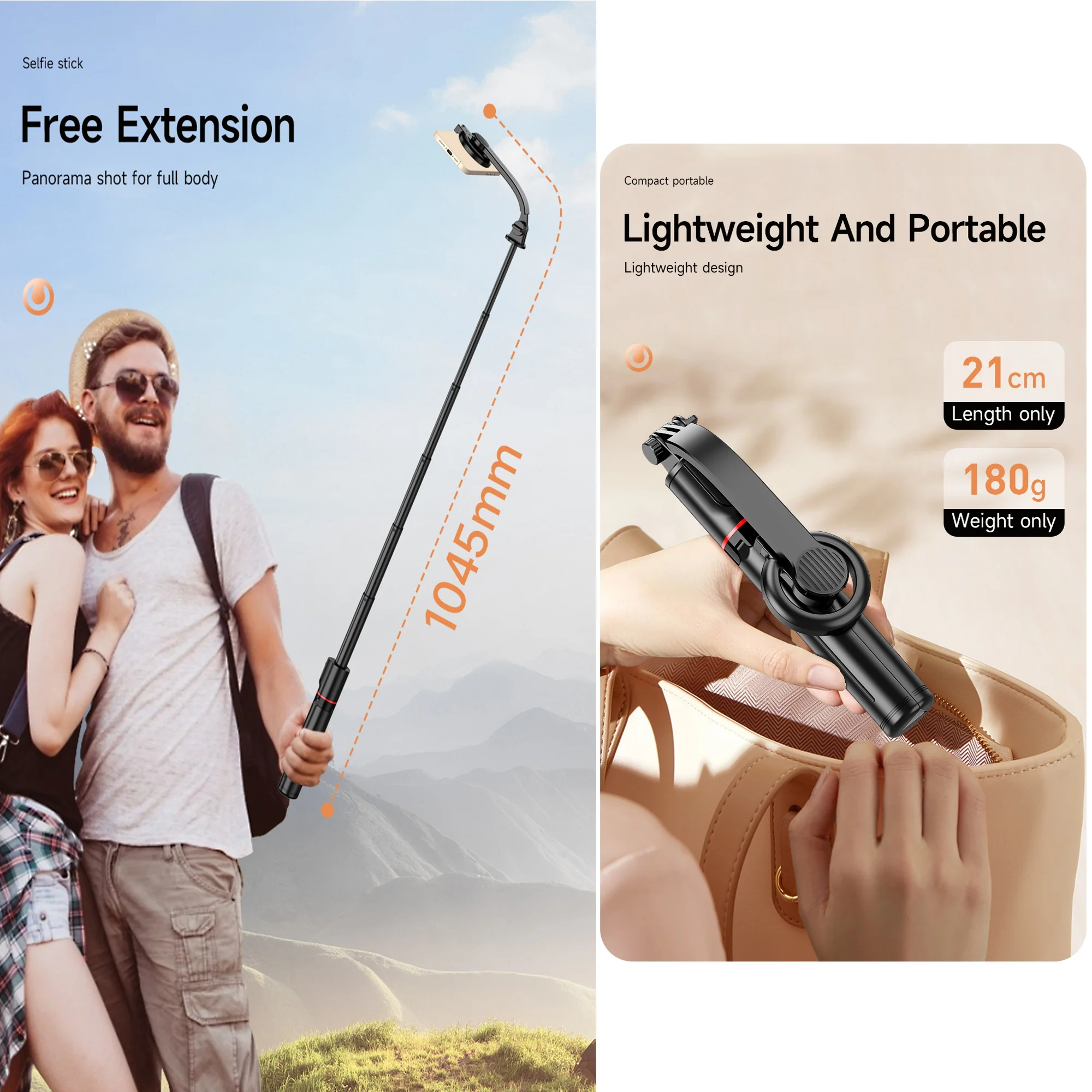 1045mm Magnetic Selfie Stick Detachable Phone Holder Portable Tripod for Phone Wireless Selfie Stick Tripod with Light for Live