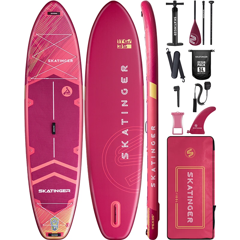 

SKATINGER Rose Red SUP Stand Up Water Paddle Board Inflatable Sapboard Adult Swimming Board 11'6''x35''x6 Fishing Accessories