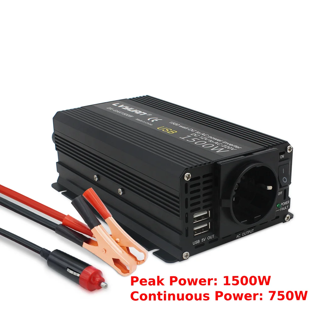 500W-2600W Power Inverter DC12V naar AC230V Auto Voltage Converter EU Socket 2 USB Opladen 50Hz Gemodificeerde Sinus EU Snelle levering