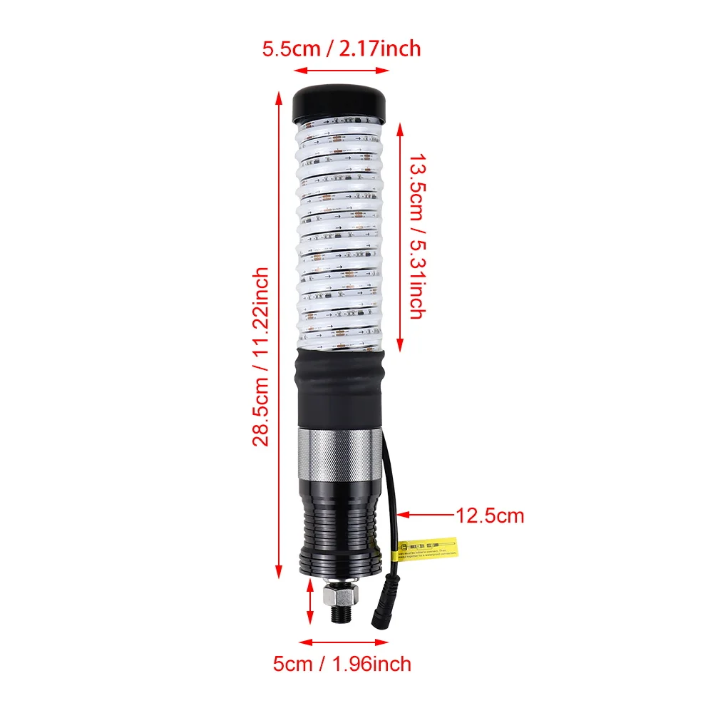 1ft (30.48cm) COB LED Fat Whip App/Remote Control Lights Turn Signal/Brake Lights for Polaris RZR UTV ATV Offroad Boat