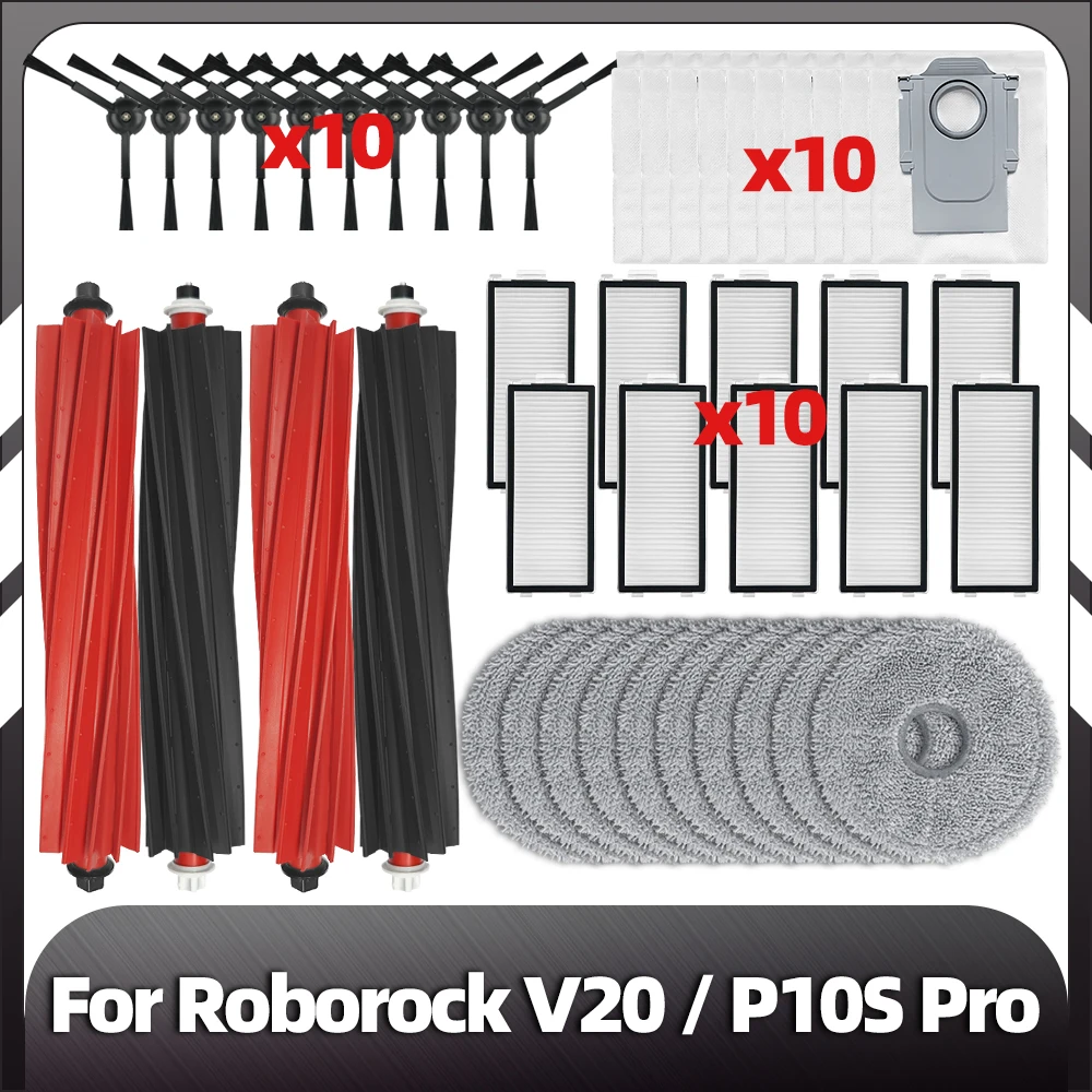 

Compatible for Roborock V20 / P10s pro Replacement Main Side Brush HEPA Filter Mop Pads Dust Bags Spare Parts Accessories