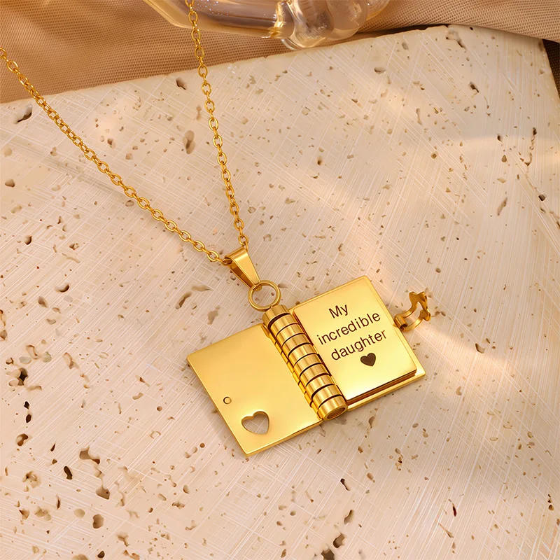 Edelstahl-Halskette, einzigartige gravierte Buchstaben-Halskette, Tochter-Halskette, anlaufgeschützt, für Urlaub, Abschlussfeier, Geburtstag