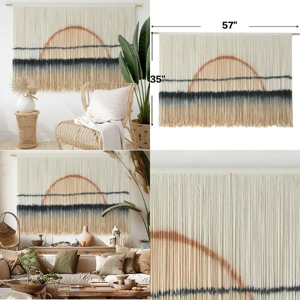 

Large Neutral Boho Cotton Wall Hanging, Sunset Dip Dye Macrame Art for Modern Minimalist Decor, 57x35